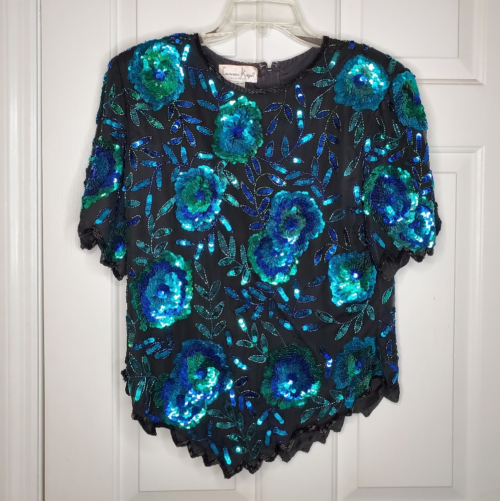 Laurence Kazar Floral Sequin XL Shirt